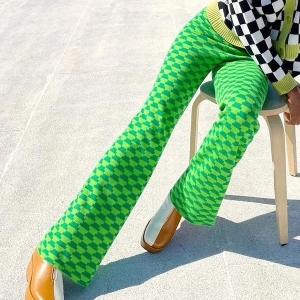 Lisa Says Gah Luca Pant Green Vintage Rug Bocce Court XS S Stretch Bootcut Retro